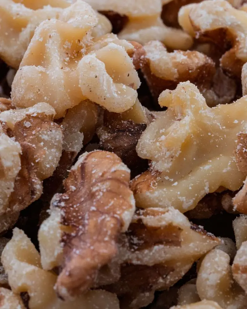 Shelled walnut halves in close-up